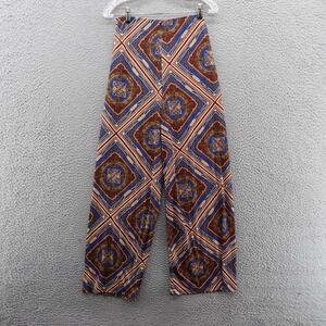 Zara Wide Leg Pull On Palazzo Pants Size Small Brown Blue Womens Tile‎ Print